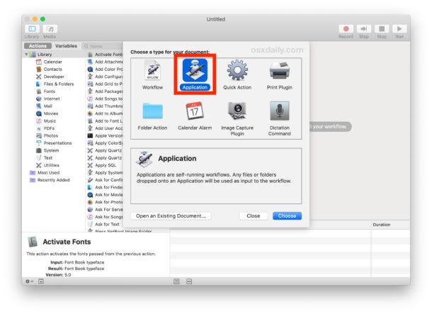 Create a new application in Automator