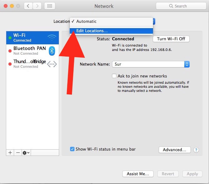 Create a new location in Network preferences