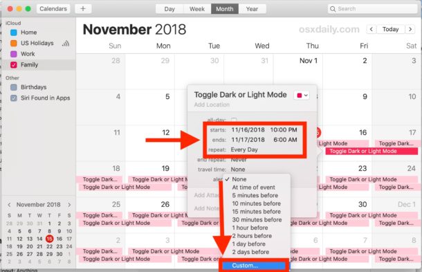 Adjust the Calendar event as follows