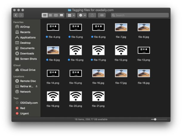 Tagged files in Mac finder