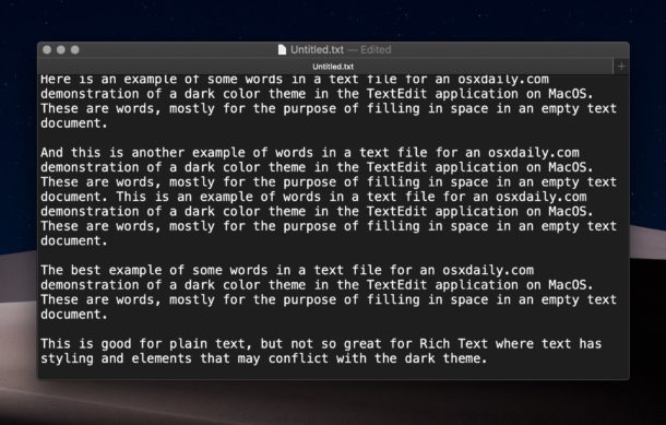 Dark mode in TextEdit for Mac