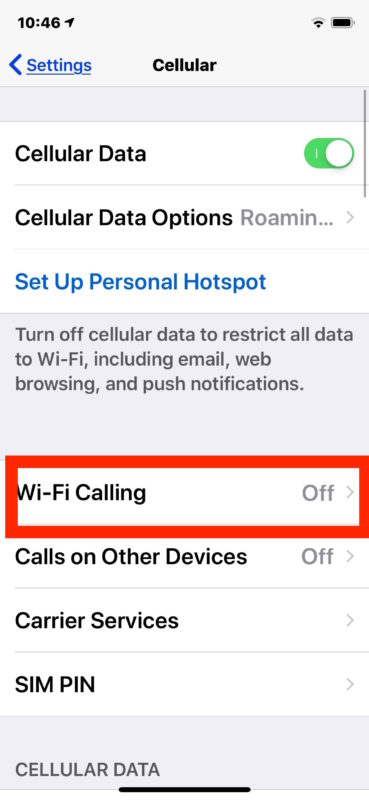 Disable wi-fi calling on iPhone