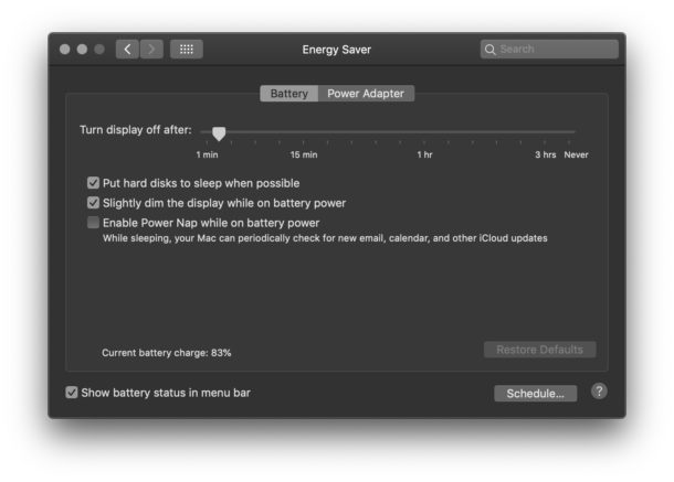 Power Nap and Turn display settings as Battery life tips for MacOS Mojave