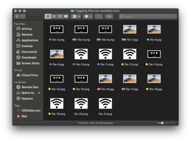Multiple files tagged with multiple different tags in Mac OS