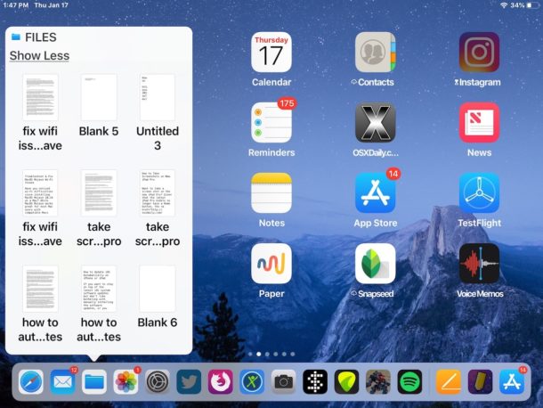 See recent files in iOS home screen or Dock