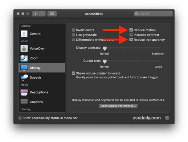 Disable visual effects on the Mac