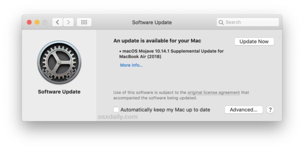 Supplemental Update for MacBook Air 2018