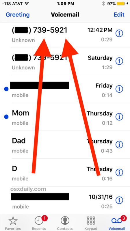 Tap the voicemail to see the transcript on iPhone