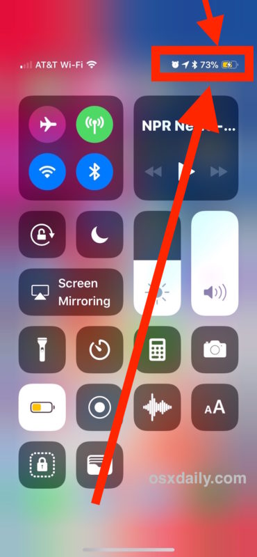 View the battery percentage indicator on iPhone X