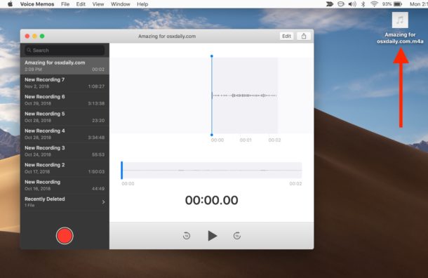 Voice Memos file saved as audio file on Mac